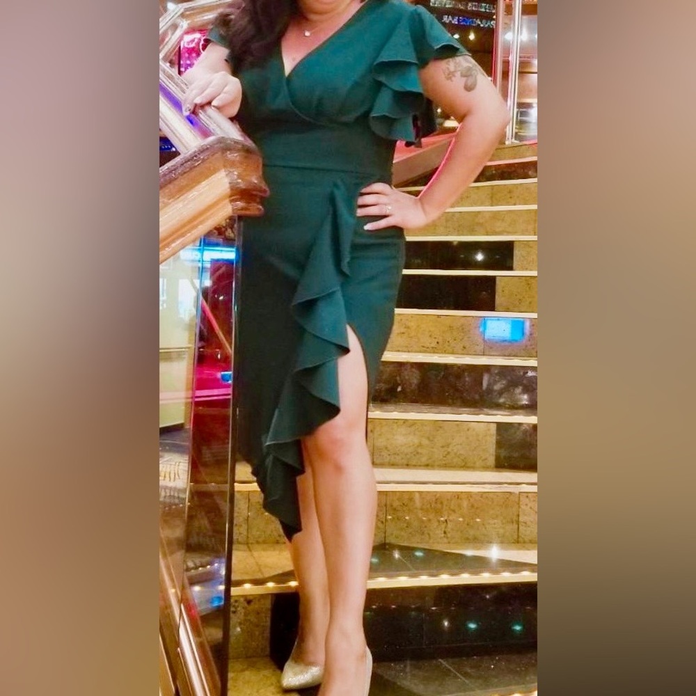 Elegant Hunter Green Ruffle Dress